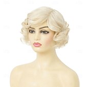お買い得  歴史的なかつら-ショートブロンドフィンガーウェーブウィッグ 女性用 1920年代 カーリー 合成フラッパーウィッグ 耐熱性 サイドパート ヴィンテージ コスプレコスチュームヘアウィッグ ハロウィンウィッグ
