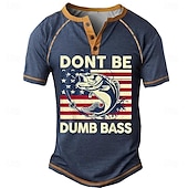 levne Legrační slova-Pánské Grafika Vlajka Barevné bloky DONT BE DUMB BASS Tričko Henley Trička Krátký rukáv Módní Designové Pohodlné Venkovní Ležérní Denní Léto Černá Armádní zelená Námořnická modř Henley Tričko Henley