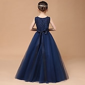 abordables Robes à Fleurs pour Filles-ts princesse longueur au sol robe de demoiselle d&#039;honneur quinceanera filles jolie robe de bal tulle avec nœud(s) coupe élégante 3-16 ans