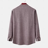 preiswerte Klassiker-Herren Hemd leinenhemd Hemd mit Stehkragen Knopfhemd Glatt Urlaub Festtage Purpur Khaki Grau Langarm Stehkragen Sommer Frühling &amp; Herbst Bekleidung