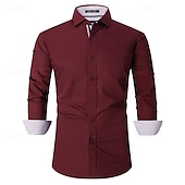 cheap Men&#039;s Non Iron Shirts-Men&#039;s Shirt Dress Shirt Button Up Shirt Plain Wedding Party Black White Pink Wine Long Sleeve Lapel Spring &amp;  Fall Clothing Apparel
