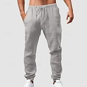 baratos Clássico-Homens Calças de linho Calças Calça verão Calças de gaze Com Cordão Cintura elástica Bolso frontal Tecido Conforto Respirável Comprimento total Casual Diário Feriado Moda Estilo Clássico ダークカーキ Preto