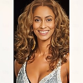 abordables Perruques de célébrités-perruques inspirées de beyonce perruque synthétique perruque asymétrique bouclée longueur moyenne cheveux synthétiques bruns design à la mode pour femmes brun naturel doux