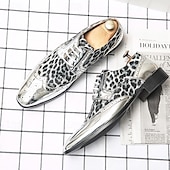 economico Formale-scarpe oxford da uomo con stampa leopardata dorata – design audace in vernice con dettagli brogue per feste e spettacoli teatrali