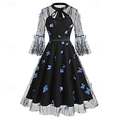levne Šaty-Elegantní Retro 50. léta Šaty Maškarní Výšivka Květiny Dámské Karneval Nový rok Plesová maškaráda Běžné / Denní loučení se svobodou nevěsty Dospělé Šaty