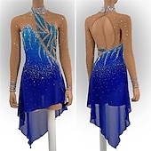 Недорогие Платья для фигурного катания-Платье для фигурного катания Жен. Девочки Катание на коньках Платья Синий Открытая спина Асимметричный шов Сетка Эластичность Учебный Соревнование Одежда для фигурного катания Классика Стразы