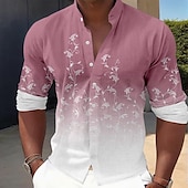 cheap Plants Pattern-Men&#039;s Floral Casual Shirt Button Up Shirt Long Sleeve Casual Resort Vacation Casual Spring Fall Standing Collar Button Up Pink Blue Green