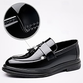 levne Poloformální-pánské černé lakované střapcové mokasíny – elegantní slip-on společenské boty pro formální události, svatby a obchodní oblečení