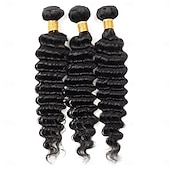 cheap 3 Bundles Human Hair Weaves-3 Bundles Hair Weaves Brazilian Hair Deep Wave Human Hair Extensions 8-28 Inch