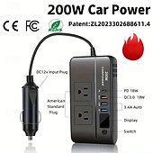 olcso Autós töltő-200w autós inverter dc 12v-110v ac autó inverter 3 usb 1 Type-c port töltő adapter autós dugós átalakító be/ki kapcsolóval és áram LED képernyővel személyautókhoz és teherautókhoz