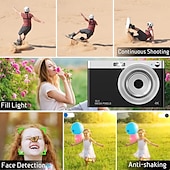 abordables Caméras d&#039;action-Caméscope vidéo numérique 4K 50MP Écran IPS 2,88 pouces Mise au point automatique Zoom 16x Anti-tremblement Détection du visage Capture du sourire