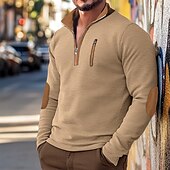 cheap Waffle Knit Tee-Men&#039;s T Shirt Waffle Knit Tee Tee Top Long Sleeve Shirt Long Sleeve Quarter Zip Spring &amp;  Fall Color Block Fashion Designer Basic Patchwork Zipper Vacation Street Going out Black Navy Blue khaki Top
