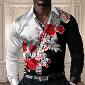 abordables Chemise en Satin pour Homme-Homme Floral Chemise décontractée Chemise boutonnée manche longue Décontractées Soirée Cadeau Casual Printemps Automne Col rabattu Boutonner Jaune Rouge Bleu Vert Gris