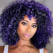 baratos Perucas Sintéticas sem Touca-perucas afro cacheadas para mulheres - peruca afro cacheada crespa com franja perucas sintéticas cosplay