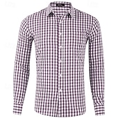 cheap Men&#039;s Button Up Shirts-Men&#039;s Shirt Dress Shirt Button Up Shirt Plaid Wedding Party Black Pink Red Brown Long Sleeve Lapel Spring &amp;  Fall Clothing Apparel
