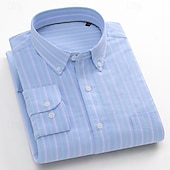 cheap Men&#039;s Elite Shirts-Men&#039;s 100% Cotton Oxford Shirt grey blue Light Green Pink Purple Long Sleeve Striped Button Down Collar School Wedding Buttons Clothing Apparel Neutral Fashion Daily