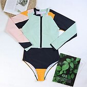 Χαμηλού Κόστους Rash Guards One Pieces-Γυναικεία Προστατευτικά Μαγιό Κουρελού Μποστινό Φερμουάρ Σπαντέξ Προστασία από τον ήλιο UV UPF50+ Γρήγορο Στέγνωμα Μακρυμάνικο Κορμάκι Μαγιό Σέρφινγκ Παραλία Θαλάσσια Σπορ Καλοκαίρι