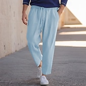baratos Retrô-Homens Calças de linho Calças Calças de praia Bolsos Com Cordão Tecido Conforto Respirável Diário à moda Hip hop Preto Branco Micro-Elástica
