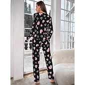  Dame Pyjamas Sett Fritid Komfort Comfrt Hjerte T skjorte Bukse Hjem Langermet Crew-hals Rosa Vår Høst Vinter