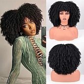 baratos Perucas Sintéticas sem Touca-peruca afro cacheada com franja perucas afro sintéticas para mulheres perucas curtas cacheadas crespas resistentes ao calor para festa diária