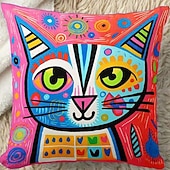 preiswerte tierischer Stil-Doppelseitiger Kissenbezug mit Katzen-Cartoon-Motiv, 1 Stück, weich, dekorativ, quadratisch, Dekokissenbezug, Kissenbezug für Schlafzimmer, Wohnzimmer, hochwertiges Innenkissen für Sofa, Couch, Bett,