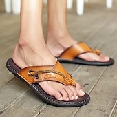 cheap Outdoor Sandals-Men&#039;s Vintage Faux Leather Flip-Flops – Casual Summer Sandals with Braided Strap for Beach and Outdoor Wear