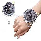 ieftine Plante și flori artificiale-Pachet de 2 set de butoniere pentru încheietura mâinii, trandafir artificial, floare de mătase lucrată manual, pentru flori de nuntă, accesorii, decor costum de bal