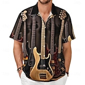 abordables Musique et guitares-Homme Instrument de musique Chemise Décontractée Chemise Boutonnée Manche Courte Mode Décontractée Décontracté Occasionnel Été Printemps Col Rabattu Boutonner Marron