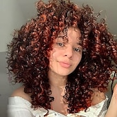 baratos Perucas Sintéticas sem Touca-perucas afro cacheadas para mulheres - peruca afro cacheada crespa com franja perucas sintéticas cosplay