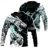 cheap Men&#039;s Zip Up Hoodies-Men&#039;s Dragon Graphic Prints Hoodie Hoodies Sweatshirt Hoodie Long Sleeve Hooded Sweatshirt Hooded Streetwear 3D Print Daily Sports Wine Red Black Print Spring &amp;  Fall Designer