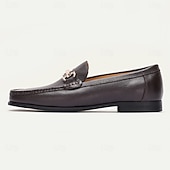 billiga Halvformell-Loafers i premiumkoskinn för män med accent av guldspänne, klassiska formell slip-on skor för affärer, arbete och vardagliga tillfällen