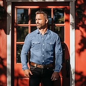 economico camicie di jeans da uomo-Per uomo Camicia Camicia in chambray Camicia in calicò Maglietta informale Camicia con bottoni Camicia di jeans Blu denim Nero Blu Azzurro Manica lunga Liscio Colletto Da mare Giornaliero