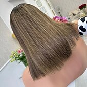 baratos Perucas de seda frontais de cabelo natural-Cabelo virgem não processado Fechamento 5x5 13x4 Lace Front Peruca Bob curto Cabelo Brasileiro Liso Multi Cores Peruca 130% 150% Densidade do Cabelo Cabelo Ombre Cabelo com Luzes / Reflexos Riscas