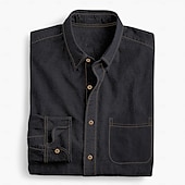 preiswerte Freizeithemden für Herren-Herren Hemd Chambray-Hemd Calico-Hemd Lässiges Hemd Knopfhemd Denim Blue Schwarz Dunkel Blau Dunkelblau Langarm Glatt Kragen Urlaub Täglich Bekleidung Modisch Brautkleider schlicht