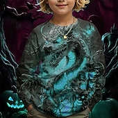 billiga Pojkens 3D-djur-Pojkar 3D Grafisk Drake T-shirt Långärmad Vår Höst Mode Grundläggande Barn 4-12 år Rund hals Utomhus Ledigt Dagligen Normal