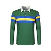 preiswerte Klassisches Poloshirt für Herren-Herren Poloshirts Golf Poloshirts Strasse Geschäft Klassisch Langarm Modisch Basic Farbblock Streifen Knopf Herbst Winter Regular Fit Marineblau Grün Poloshirts