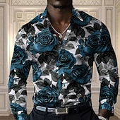 economico Camicia in Raso da Uomo-Per uomo Rosa Maglietta informale Camicia con bottoni Manica lunga Moda Casual Feste Informale Primavera Autunno Collo ripiegabile Abbottonare Giallo Rosso Blu Viola
