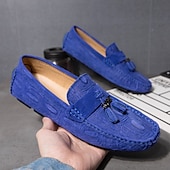 economico Slip-ons e mocassini da uomo-mocassini da uomo in finta pelle scamosciata marrone con dettaglio nappa e motivo in rilievo | comodi ed eleganti per l&#039;uso quotidiano