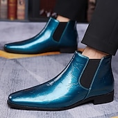 abordables Botas del Chelsea-Botines Chelsea de piel sintética de charol morado para hombre con elásticos: calzado elegante, formal e informal