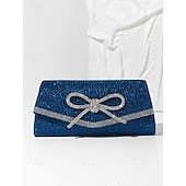 baratos Casamento ACC-bolsa clutch azul com glitter e detalhe de laço de strass, bolsa de noite elegante para mulheres, perfeita para casamentos, festas e eventos formais prata preto azul