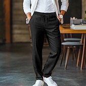 お買い得  仕事-男性用 リネンパンツ ズボン ポケット ドローストリング 平織り 履き心地よい 高通気性 ビジネス 日常 ビジネス シンプル ライトカーキ ブラック マイクロエラスティック