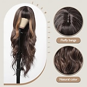 economico Parrucche trendy sintetiche-parrucche per donne parrucche lunghe e ondulate con frangia spessa capelli ricci onde sintetiche fibra resistente al calore uso quotidiano per feste