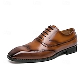 baratos Formal-sapatos oxford masculinos de couro sintético genuíno com bico fino – design brogue clássico, estilo formal, ideal para negócios, casamentos e ocasiões especiais
