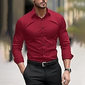 رخيصةأون قمصان رجالية-رجالي قميص رسمي سهل زفاف الأماكن المفتوحة أسود أحمر أزرق البحرية أخضر داكن كم طويل قبة الصيف الربيع ملابس