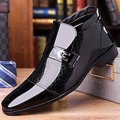 cheap Dress Boots-Men&#039;s Patent Leather Ankle Boots – Sleek Formal Design with Buckle Detail for Weddings, Parties, and Business Wear