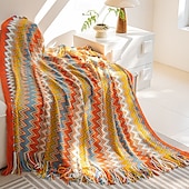 abordables Couvertures et plaids-Couverture tissée bohème au design unique et artistique avec des motifs complexes, douce et confortable, idéale pour ajouter une touche bohème à votre lit, canapé ou décoration de salon, parfaite pour