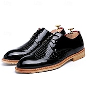 baratos Formal-Sapatos oxford masculinos de couro sintético envernizado branco com padrão de crocodilo e sola de madeira - calçados formais elegantes para casamentos e eventos especiais