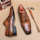 baratos Formal-sapatos oxford masculinos de couro sintético genuíno com bico fino – design brogue clássico, estilo formal, ideal para negócios, casamentos e ocasiões especiais