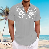 preiswerte Pflanzen Muster-Herren Blumen Lässiges Hemd Knopfhemd Kurzarm Brautkleider schlicht Resort Urlaub Normal Casual Sommer Frühling Umlegekragen Knopf Rosa Blau Grau