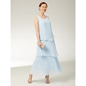 cheap Floor Length-Sheath / Column Mother of the Bride Dress Beach Wedding Elegant Simple Jewel Neck Ankle Length Chiffon Sleeveless with Tier Solid Color 2025